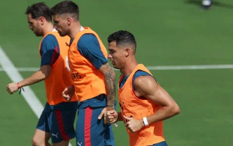 CR7 durante un entrenamiento de la selección portuguesa.