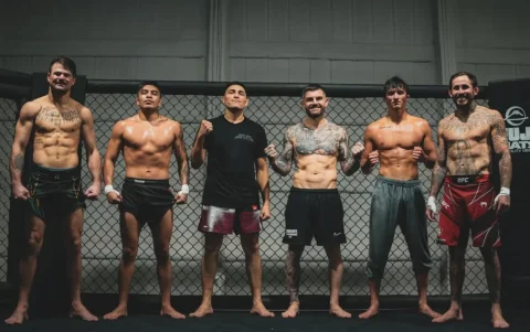 Chito Vera entrena en una sesión junto al peleador de peso pluma Diego Lopes.
