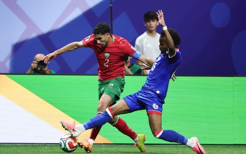 Mundial 2026: Achraf Hakimi, de Marruecos, en el juego contra Haití.