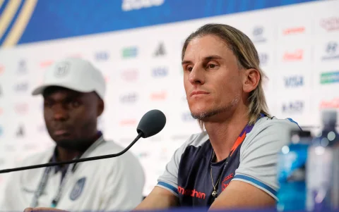 Sebastián Beccacece, en la rueda de prensa antes del partido de Ecuador con Alemania.