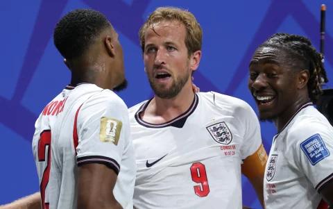 El delantero inglés Harry Kane celebra uno de sus tantos ante RD Congo.