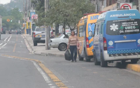 Pese a la señalética que lo prohíbe, los vehículos son estacionados sobre la acera y la ciclovía, lo que obliga a los peatones a circular por la calzada de la avenida Barcelona.