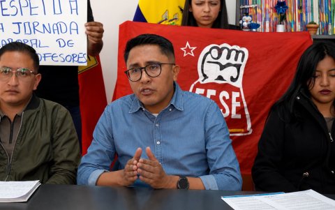 Andrés Quishpe, presidente de la Unión Nacional de Educadores (UNE).
