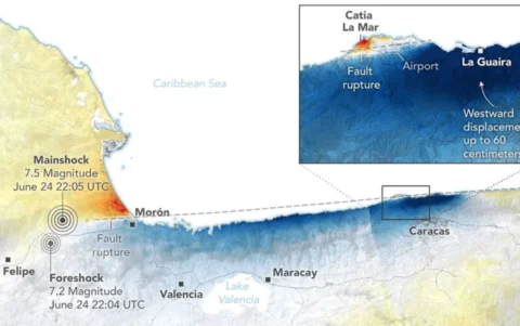 Mapa de la Nasa que muestra el deslizamiento.