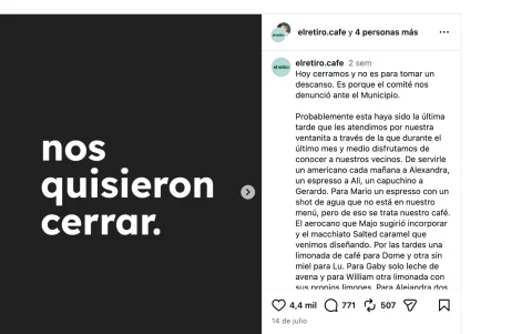 El café El Retiro anunció su cierre tras denuncias vecinales en Puerto Azul.