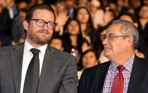Juan Manuel Aguirre, interventor de El Nacional, durante un acto institucional del histórico club quiteño.