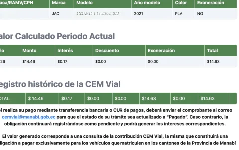 Nueva plataforma de la Prefectura de Manabí diferencia entre consulta y obligación de pago de la CEM Vial