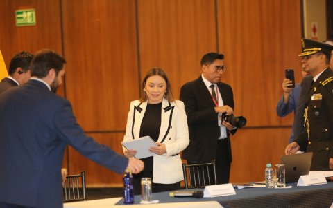 Mishel Mancheno, presidenta de la Asamblea Nacional y secretaria nacional de ADN, es una de las impugnantes de la candidatura de Luisa González.