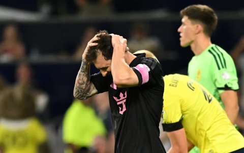 Lionel Messi se lamenta en una de las acciones en Inter Miami vs. Philadelphia Union.