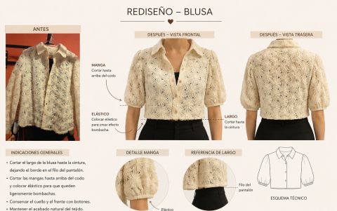 Primer diseño de la blusa con IA. Solo necesitas tener claro lo que quieres y contárselo, incluso por voz, para empezar a darle forma a la idea.