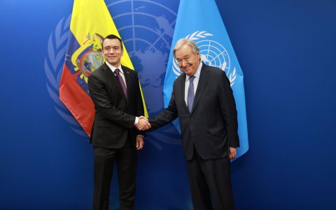 Daniel Noboa se reunió con Guterres en Nueva York para coordinar acciones contra el narcotráfico global.