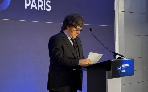 El presidente de Argentina, Javier Milei, interviene en la 'Argentina Week' en París.
