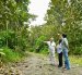 Producción. De izq. a der.: Matecki, Wazhima y Mogrovejo, en en el Rancho Alemán, Bucay, donde 10 hectáreas de teca se manejan bajo un sistema agroforestal experimental.