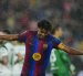 El delantero del Barcelona Lamine Yamal celebra tras marcar el 7-2, al Racing de Santander.