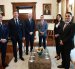 Francisco Egas (i), Alejandro Domínguez, Gianni Infantino, el presidente Daniel Noboa, Cynthia Gelibert y Roberto Ibáñez, durante la reunión del jueves pasado.