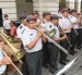 Integrantes de la banda institucional de la Policía Nacional durante una presentación pública, en el marco de la convocatoria para nuevos músicos.