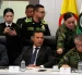 El registrador Nacional del Estado Civil, Hernán Penagos (i), el ministro de Defensa de Colombia, Pedro Sánchez (c), y el comandante general de las Fuerzas Militares de Colombia, Hugo López Barreto, este 16 de junio
