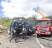Bus de transporte urbano quedó volcado tras el siniestro registrado en Caupicho, sur de Quito.