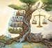 Una representación alegórica de cómo la ciencia, la educación, el trabajo y la justicia nutren el desarrollo y el bien común