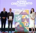 El presidente Daniel Noboa, la ministra de Economía y Finanzas, Sariha Moya, y el presidente del BID, Ilan Goldfajn, durante la presentación de la Agenda de Crecimiento Ecuador 2040 en el Palacio de Carondelet, el 21 de julio de 2026.