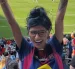 Mia Khalifa celebra en el estadio durante la final en la que España se consagró campeona.