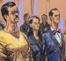 Dibujo realizado por Jane Rosenberg donde aparecen el expresidente de Venezuela, Nicolás Maduro, y Cilia Flores asistiendo a una audiencia en Nueva York (Estados Unidos).
