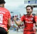 Emiliano Griffa (d) festeja uno de los goles con Leones en la LigaPro 2026.