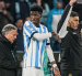 Alberto Campo durante su debut con Racing Club, al ingresar al minuto 60 ante Banfield por el Torneo Clausura argentino.
