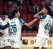 Jugadores de Liga de Quito celebran el tanto de Luis Segovia (c.) contra Emelec.