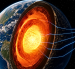 Una representación del interior de la Tierra muestra ondas sísmicas atravesando el manto y llegando hacia el núcleo, una técnica que permitió identificar posibles estructuras ocultas a gran profundidad.