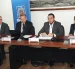 El Secretario de Seguridad, Gustavo Chiriboga, y directores de otras entidades municipales, durante una rueda de prensa este 13 de octubre de 2026.