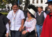 El presidente de la Conaie (camisa blanca) estuvo en Azuay, donde participó del Parlamento de los Pueblos.