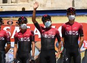 Richard Carapaz (c) lidera al Ineos en la Vuelta a Burgos. Es su estreno con la formación británica en Europa y forma parte de su preparación para el Giro de Italia.