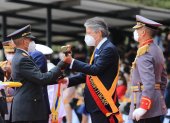 Acto. El presidente de la República, Guillermo Lasso, durante la ceremonia militar realizada en Parcayacu.