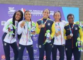 Leonela Ayoví (i), Lucía Yépez, Luisa Valverde, Jacqueline Mollocana y Génesis Reasco, todas medallistas bolivarianas este lunes 4 de julio.