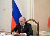 El presidente ruso, Vladímir Putin, preside una reunión por videoconferencia del Consejo de Coordinación del Gobierno ruso sobre las necesidades de las Fuerzas Armadas rusas en el Kremlin