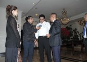 Yaku Pérez (i), Xavier Hervas y Bolívar Armijos participaron de la reunión, en Quito.