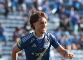 Luca Klimowicz celebra uno de sus goles ante Macará en el estadio George Capwell.