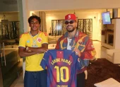 El cantante urbano colombiano Ryan Castro y el futbolista español Lamine Yamal.