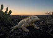 Ilustración referencial de la iguana terrestre adulta (Conolophus pallidus).
