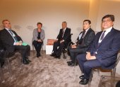 Las autoridades de Ecuador reunidos con la directora del FMI, Kristalina Georgieva, en Davos.