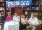 La Comisión Anticorrupción, capítulo Guayas, brindó una rueda de prensa hoy en Guayaquil.