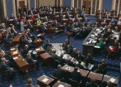 Washington (United States), 05/02/2020.- A still image taken from a webcast provided by the United States Senate shows a view of the Senate floor during the roll call vote in the impeachment trial against US President Trump during in the Senate at the US Capitol in Washington, DC, USA, 05 February 2020. The Senate voted to acquit US President Donald J. Trump on the charges of abuse of power and obstruction of Congress. (Estados Unidos) EFE/EPA/US SENATE TV / HANDOUT HANDOUT HANDOUT EDITORIAL USE ONLY/NO SALES USA SENATE IMPEACHMENT