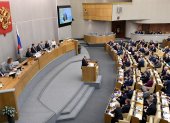 MOSCÚ. El presidente ruso Vladimir Putin se dirige ante los diputados. Al término, recibió aplausos.