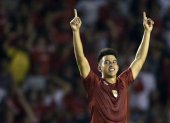 Fernando Gaibor celebra uno de los goles que marcó con Independiente del Valle.