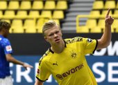 Erling Haaland, delantero del Borussia Dortmund, celebrar luego de abrir el marcador
