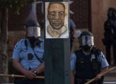 .El rostro de George Floyd protagoniza las protestas en contra de la policía estadounidense en Washington.