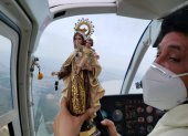 Hecho. El sobrevuelo con la figura religiosa se realizó la mañana de hoy jueves 16.