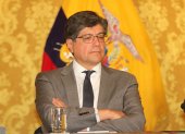 El excanciller Valencia durante una rueda de prensa antes de la llegada de la pandemia.
