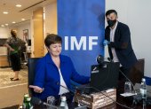 La directora del FMI en una videoconferencia. Las negociaciones con el FMI se realizaron de manera virtual.